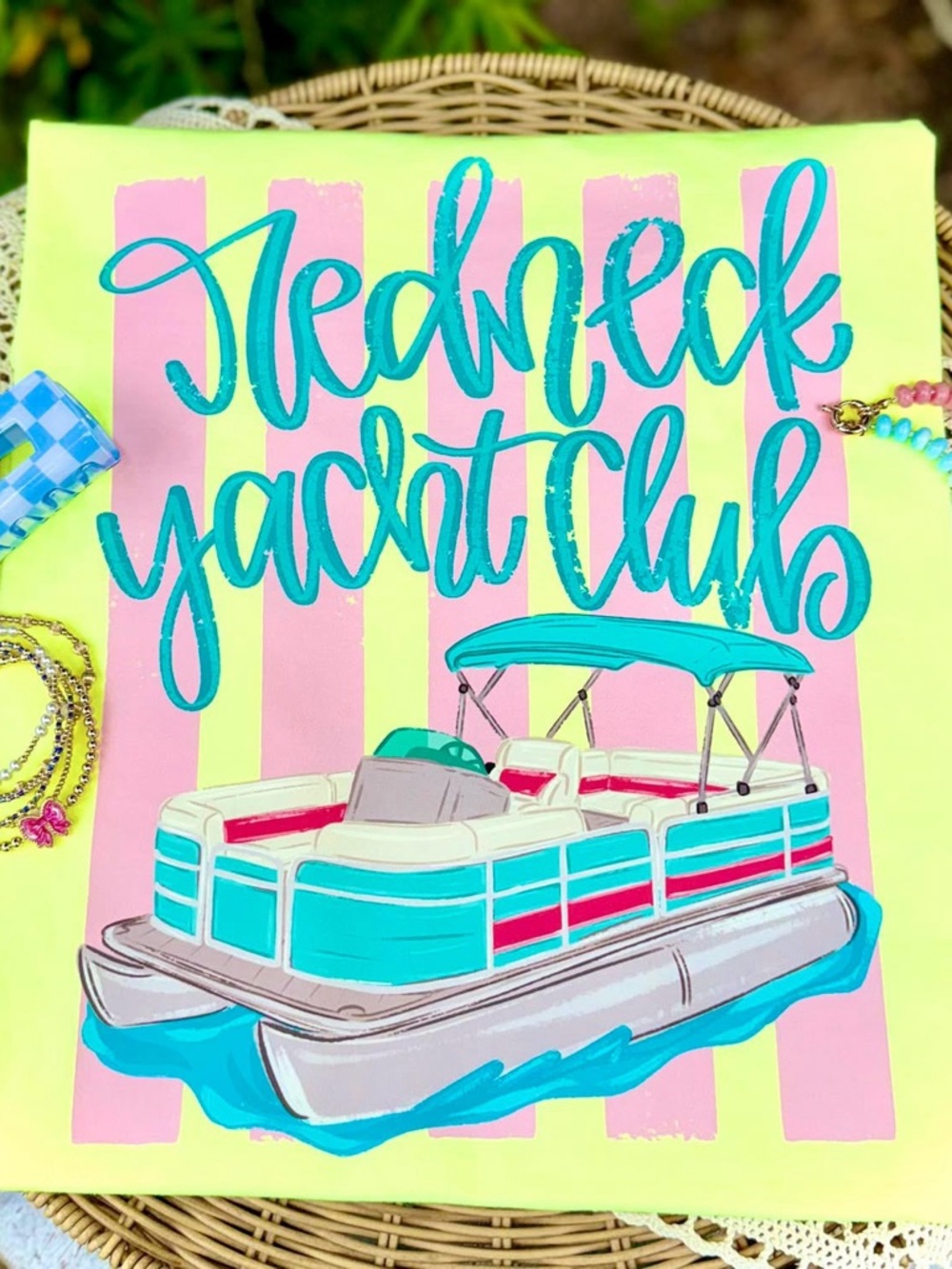 RedneckYacht Club Comfort Colors Neon  Yellow Graphic Tshirt 2X 3X